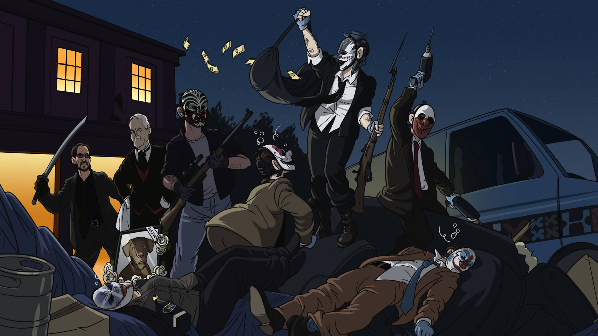 Video Game Payday 2 Villains Celebration Cartoon Wallpaper