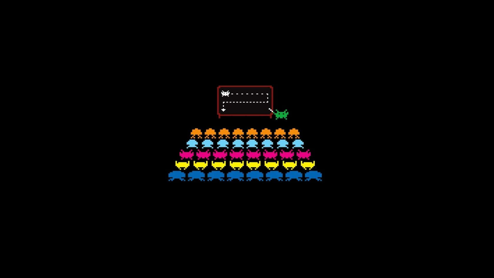 Bakgrundmed Videospelet Space Invaders För Datorskärmen Eller Mobilen Med Zoom-effekt.