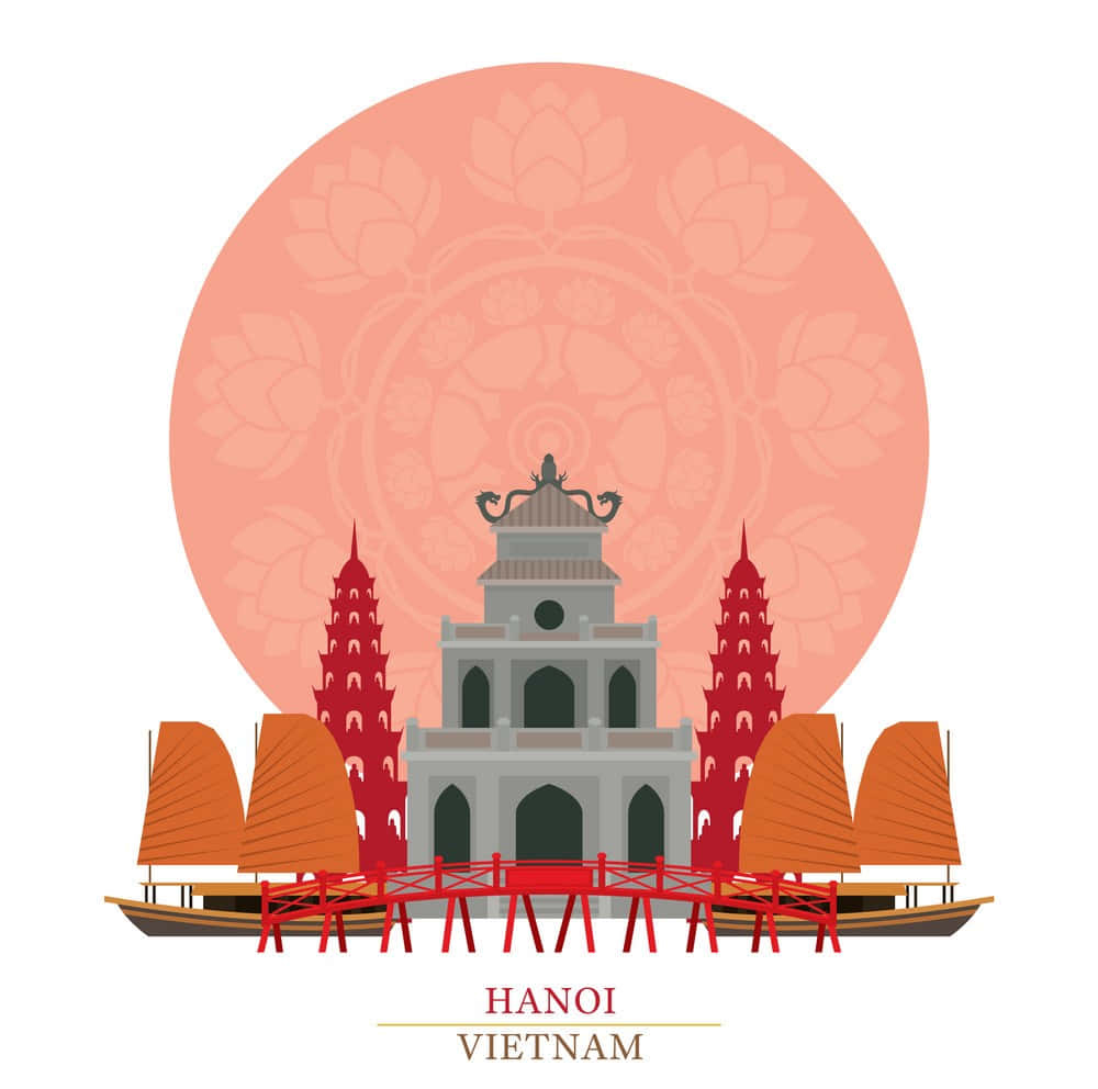 Hanoi,vietnam - En By Med Et Tempel Og Både.