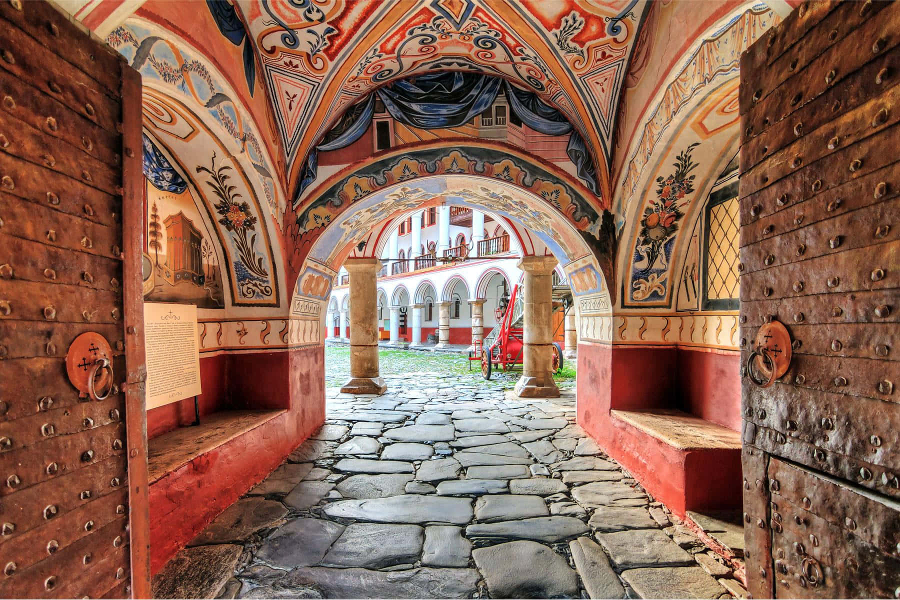 Majestic View from Inside Rila Monastery Hallway Wallpaper
