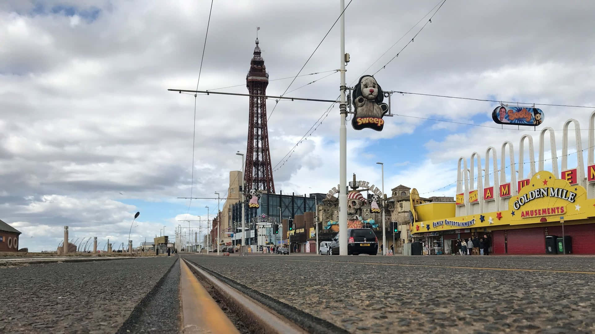 Vistadella Torre Di Blackpool Dalla Strada. Sfondo