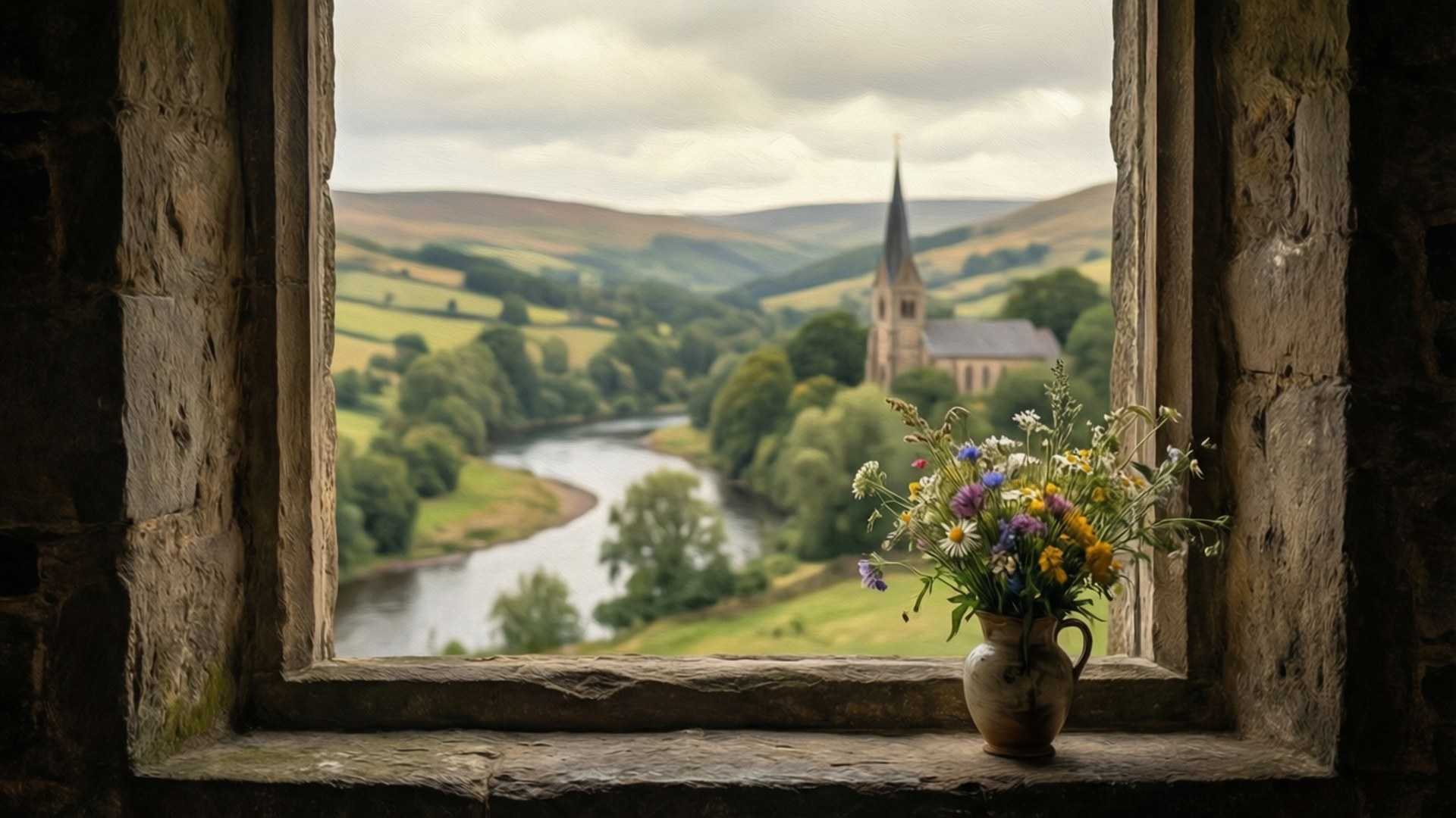View Through the Stone Frame Wallpaper