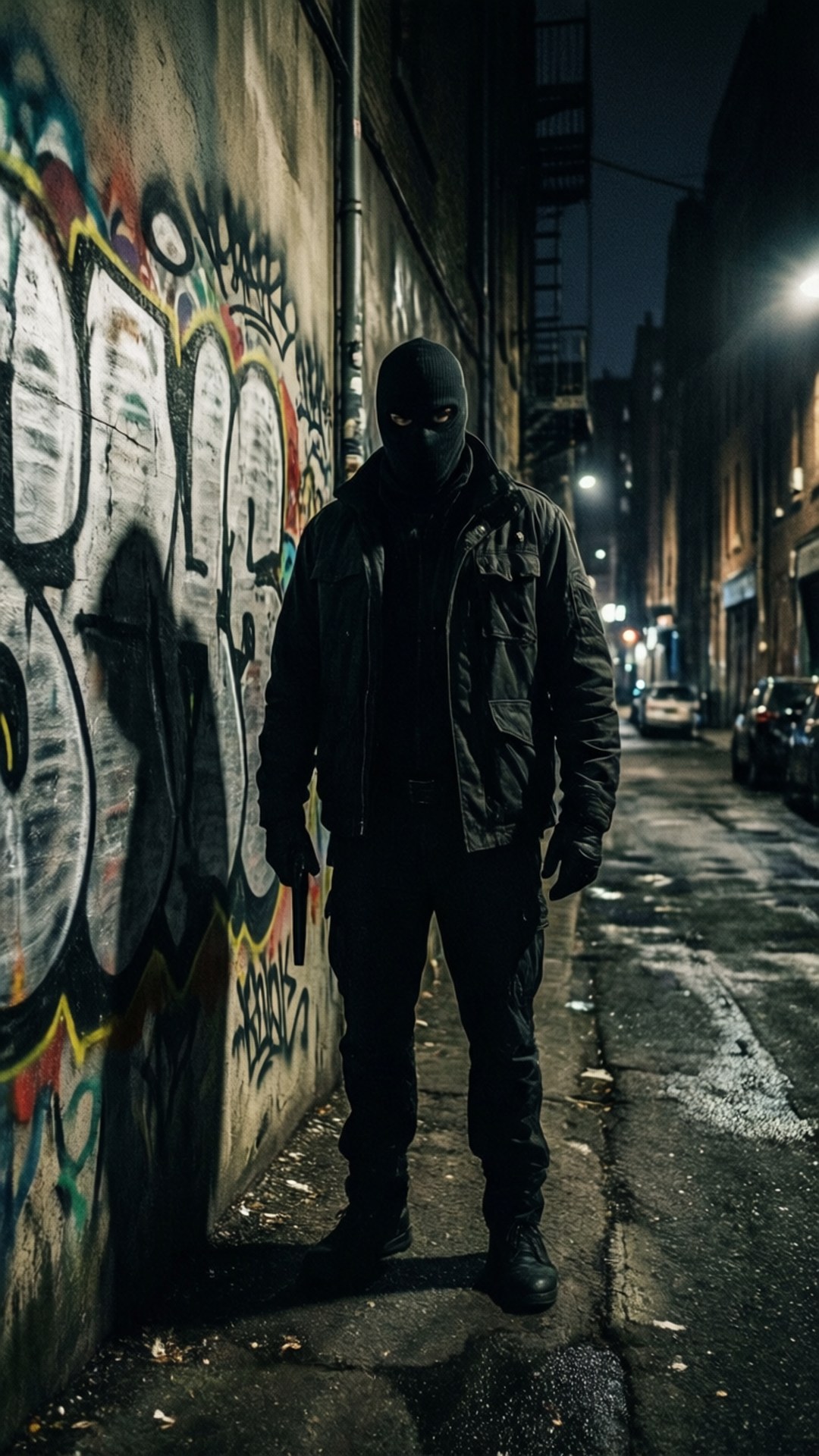 Ombre vigilante Fonds d'écran — Une figure vigilante ombragée dans une ruelle crasseuse.