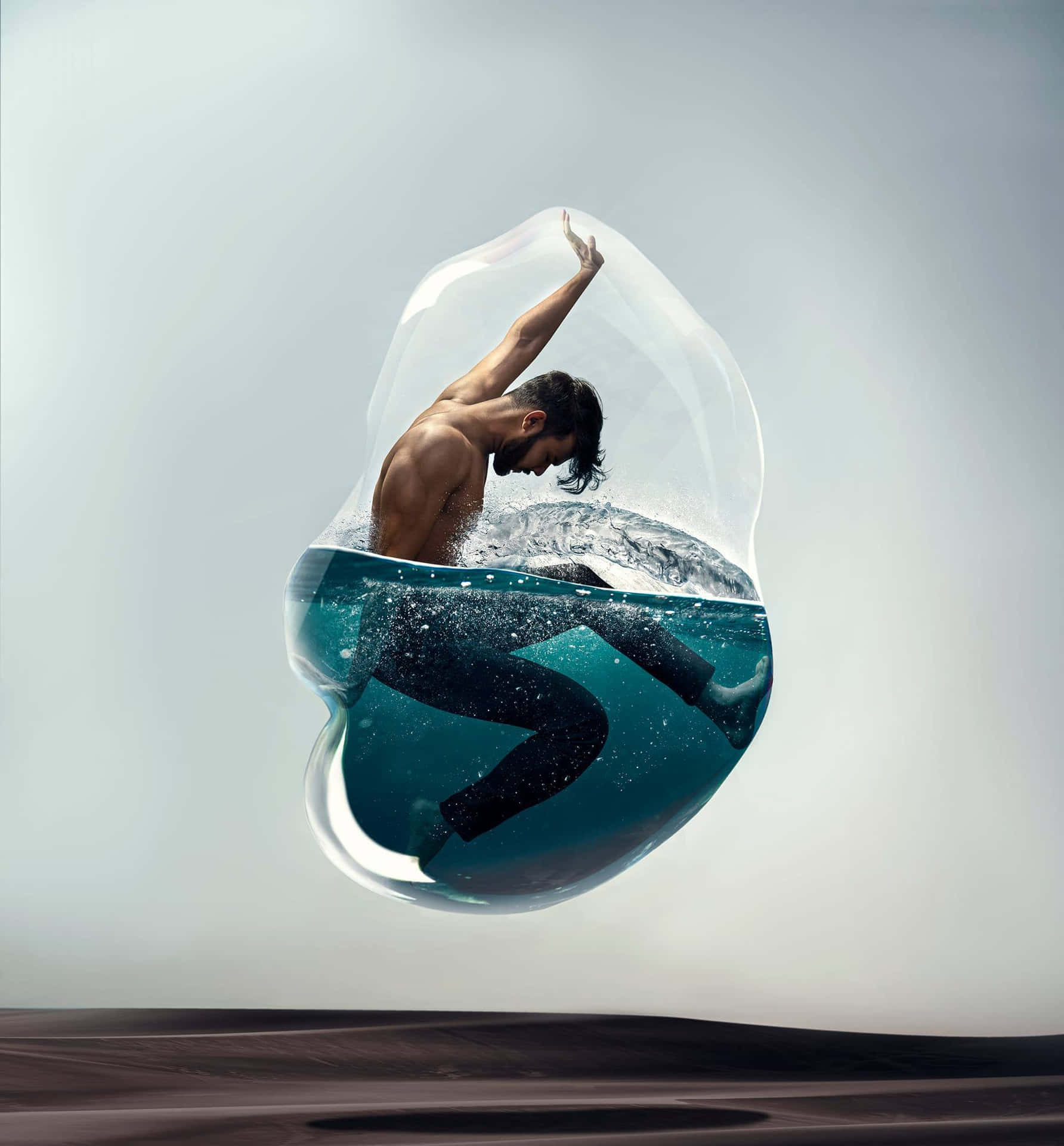 A Man Is Floating In A Glass Bubble