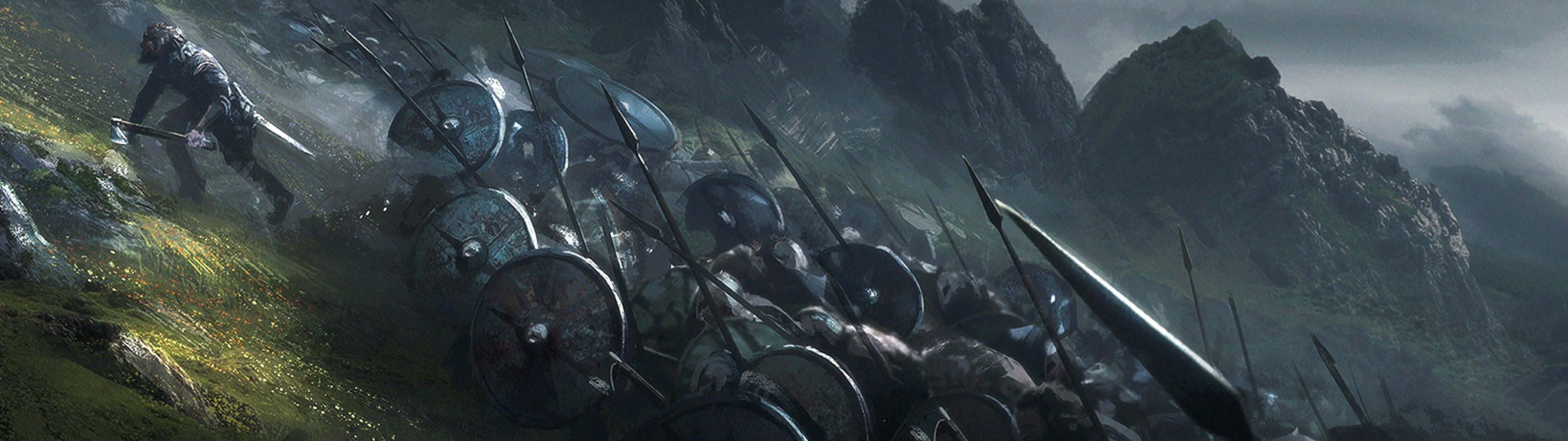 A fierce Viking warrior marching into battle