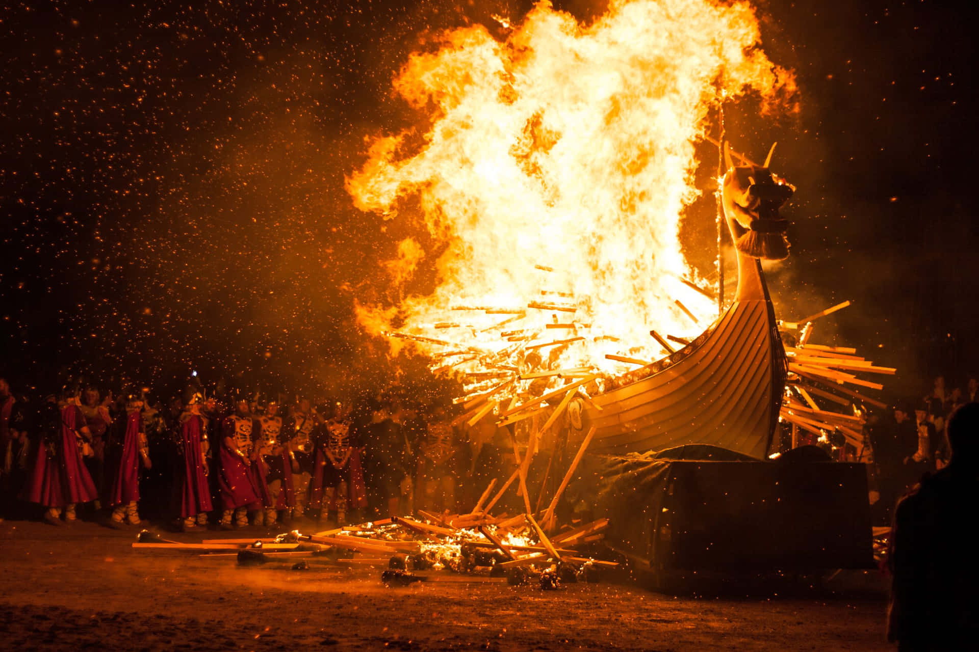 Viking Ship Burning Ceremony Wallpaper
