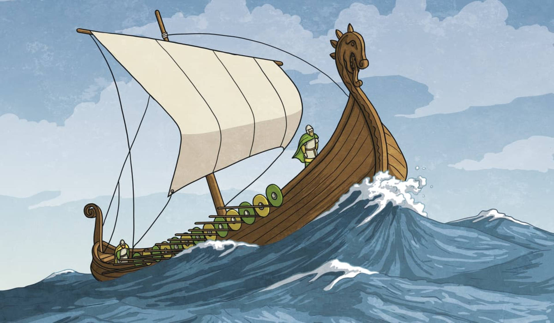 Viking Ship Cartoon Artwork Wallpaper