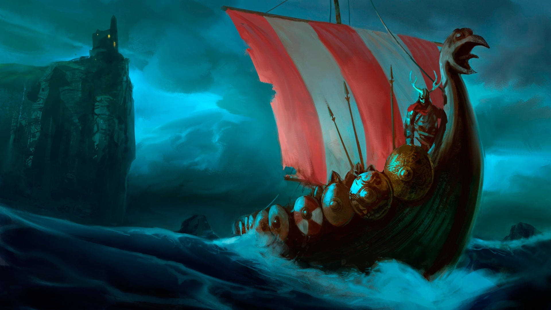 Viking Ship Digital Artwork Wallpaper