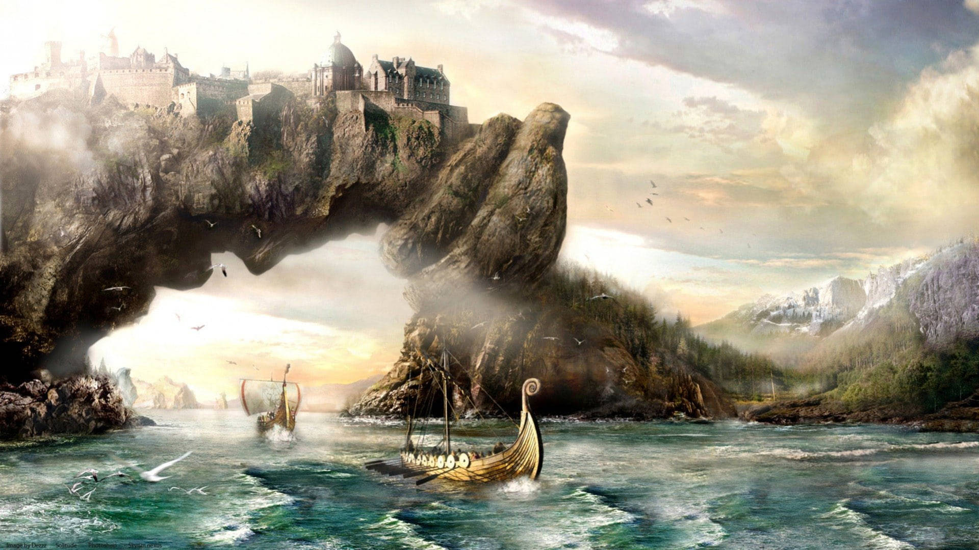 Viking Ship Fantasy Art Wallpaper