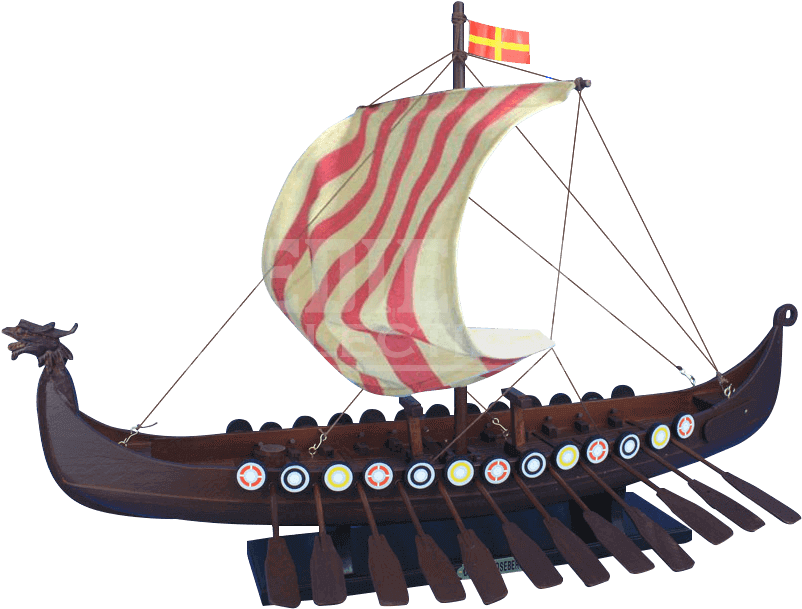 Viking Ship Modelwith Striped Sail PNG