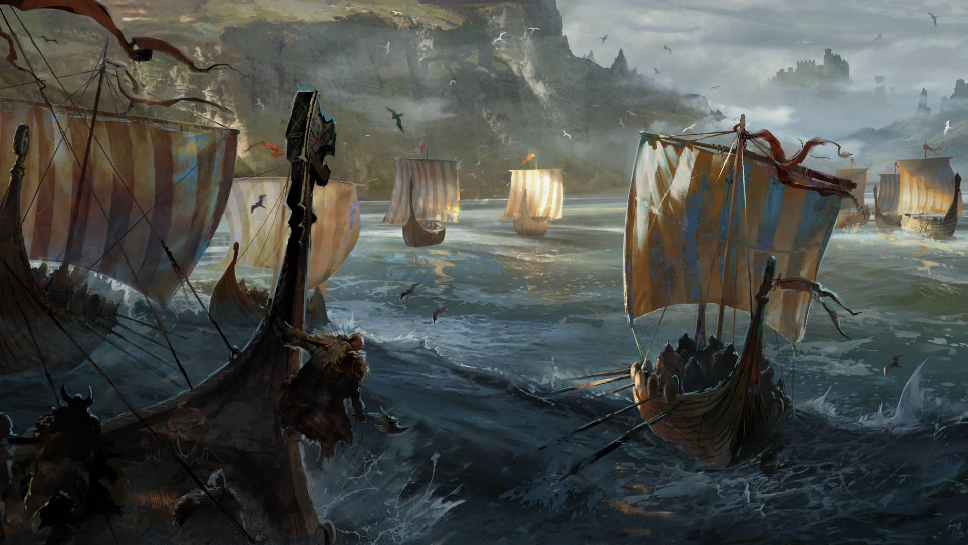Viking Ships Fantasy Artwork Wallpaper
