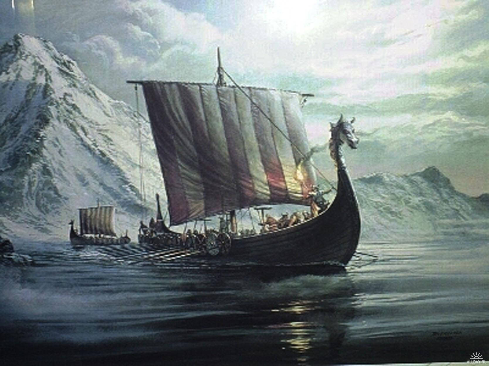 Navigating the Rough Seas in a Viking Ship Wallpaper
