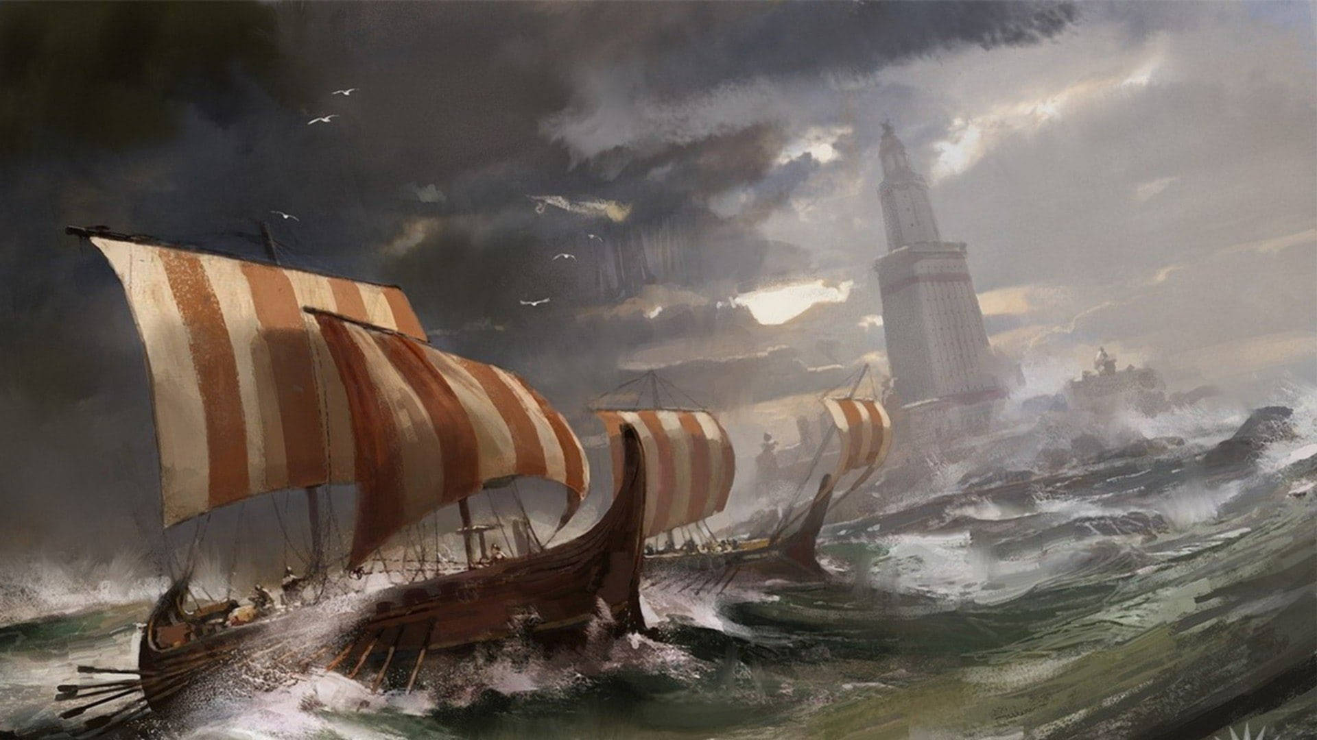 Viking Ships Painting Wallpaper
