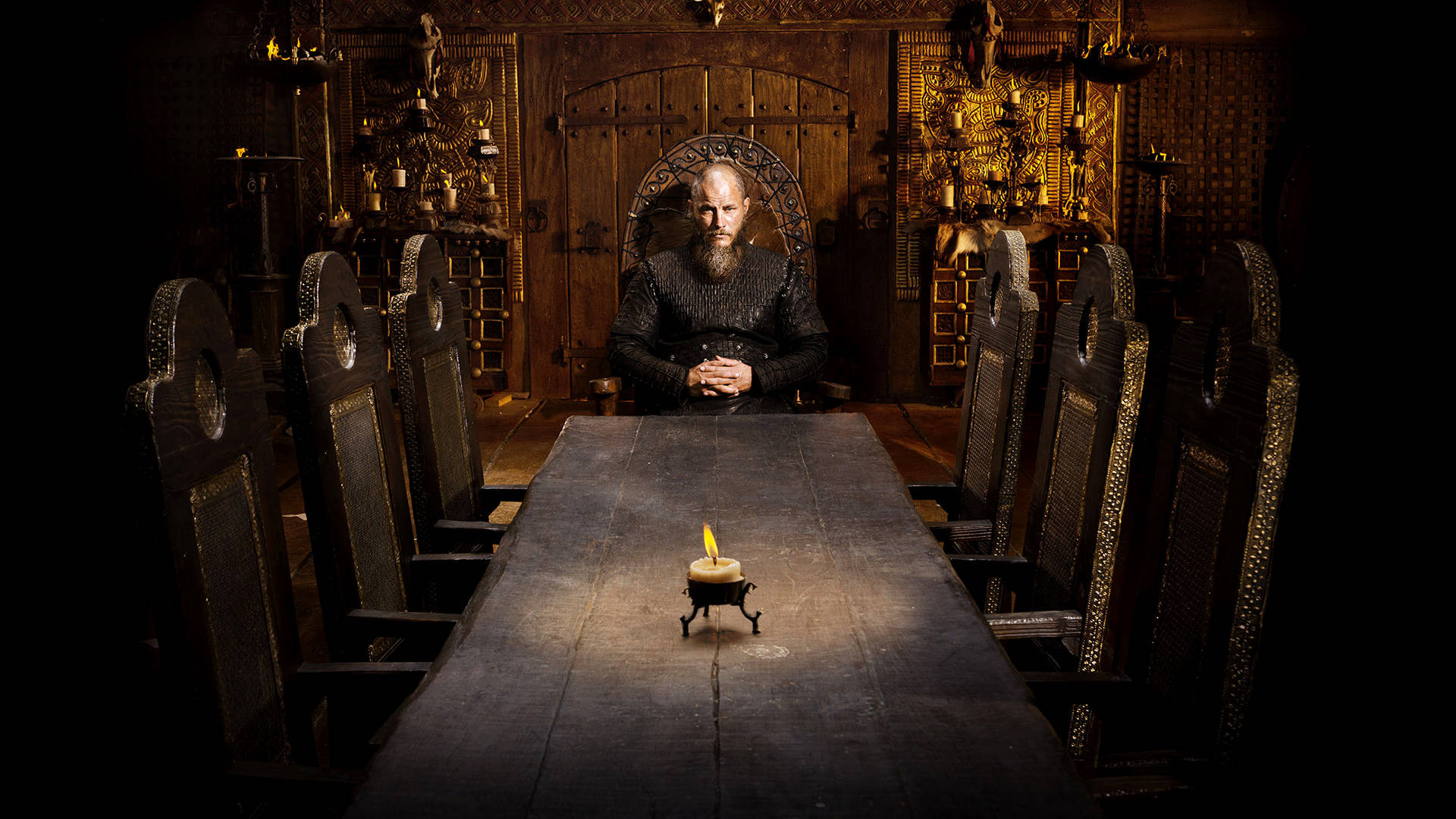 Il Re Vichingo Ragnar Seduto Da Solo Sfondo