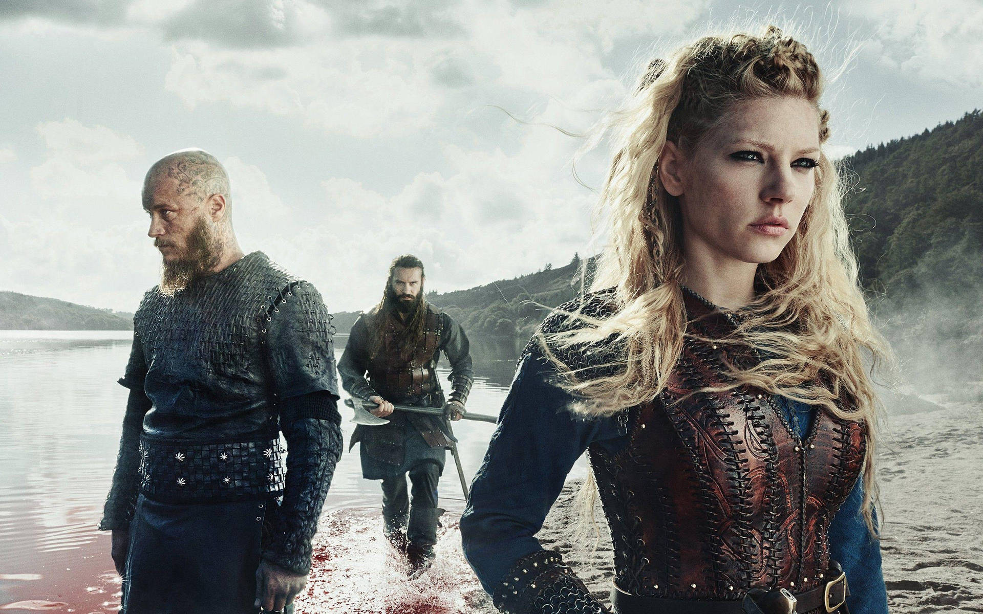 Vikings Ragnar, Rollo, And Lagertha Sea Wallpaper