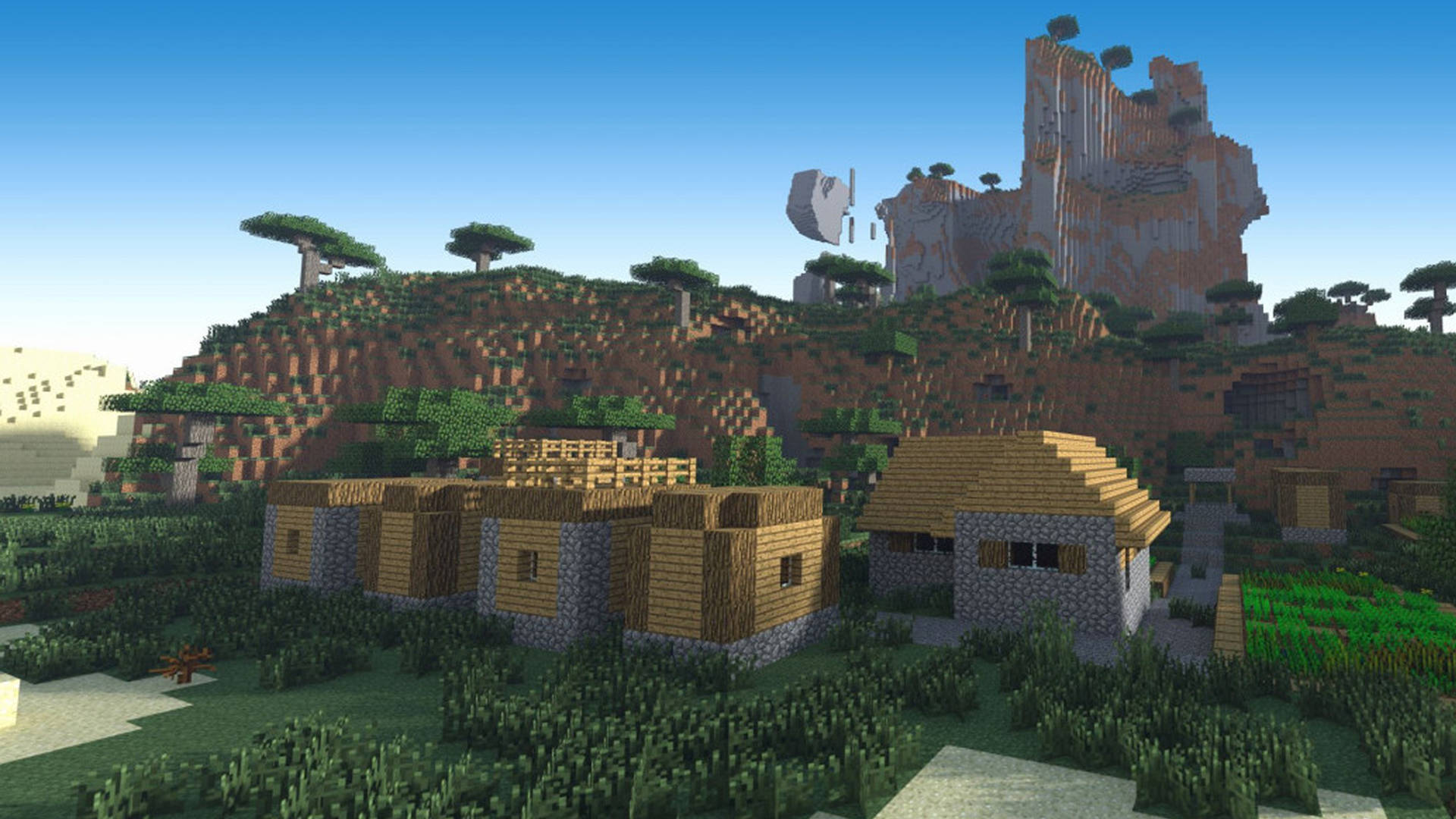 Village By The Mountains 2560x1440 Minecraft Background
