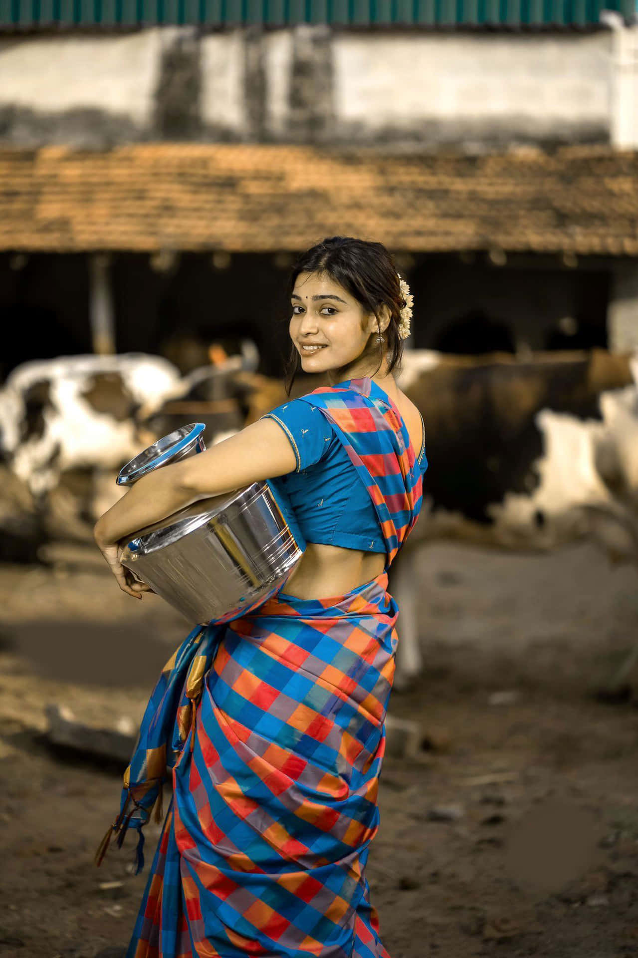 Billeder af landsbypige kvægfarm