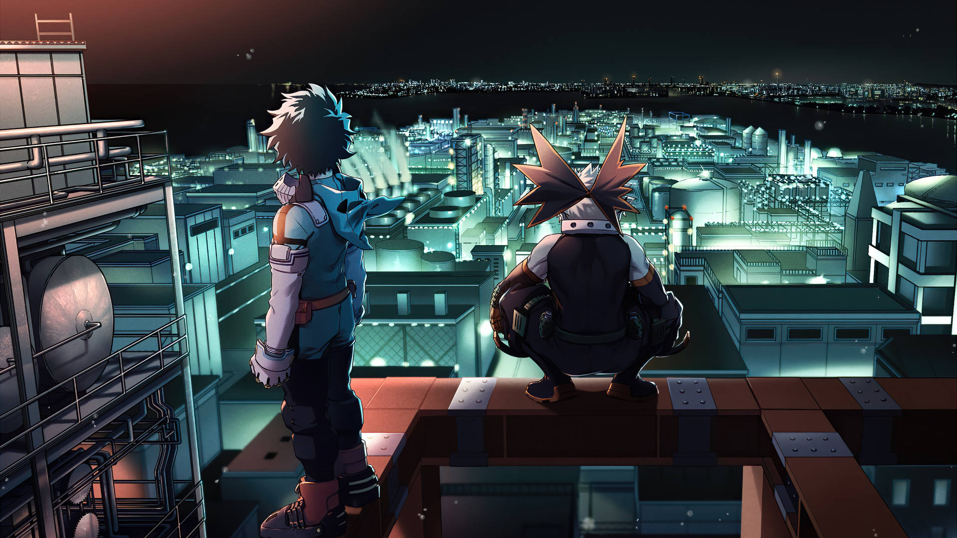 Villain Deku And Katsuki Rooftop Scene Wallpaper