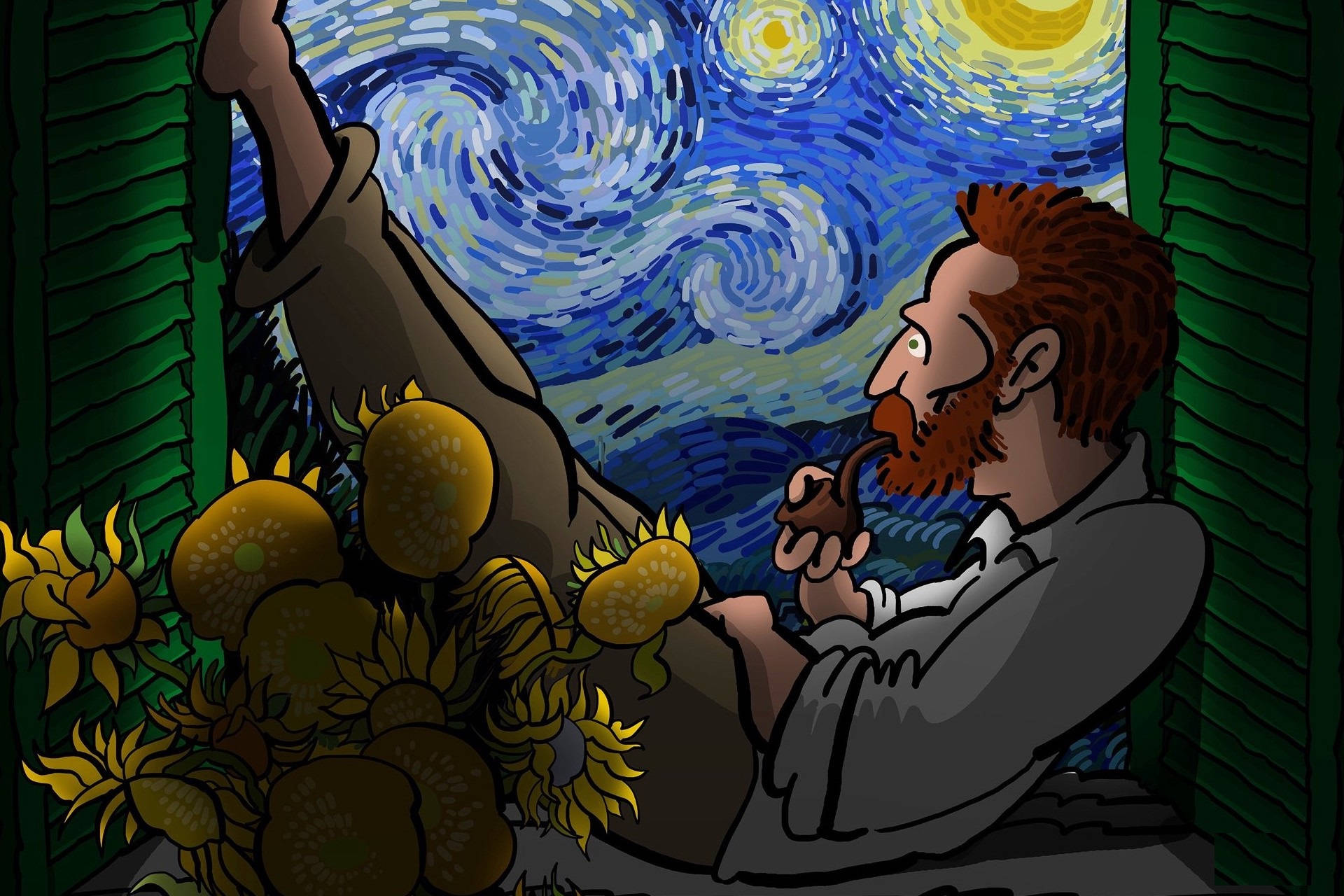 Download Vincent Van Gogh Cartoon Window Wallpaper 