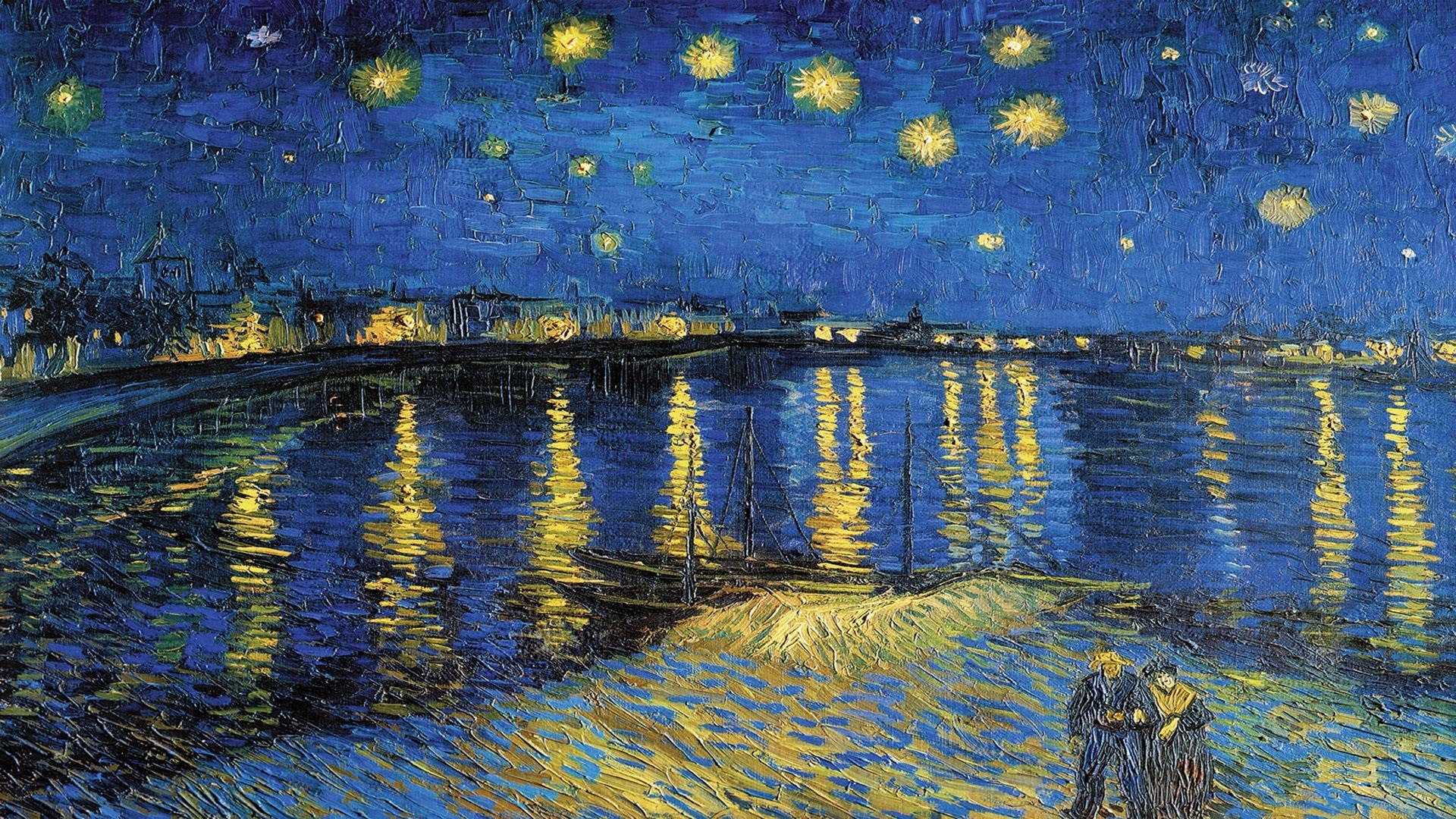 Vincentvan Gogh Över Rhone - Vincent Van Goghs Målning Av Floden Rhone Som Bakgrundsbild Wallpaper