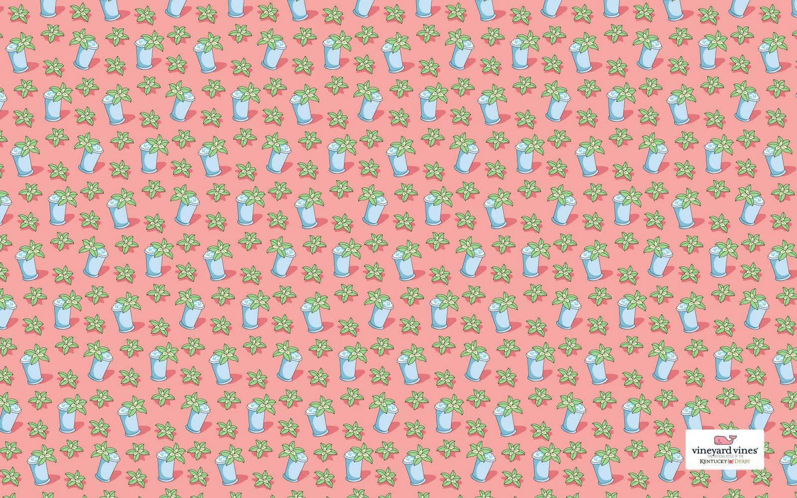 A Pink Fabric With Blue And Green Flowers Wallpaper