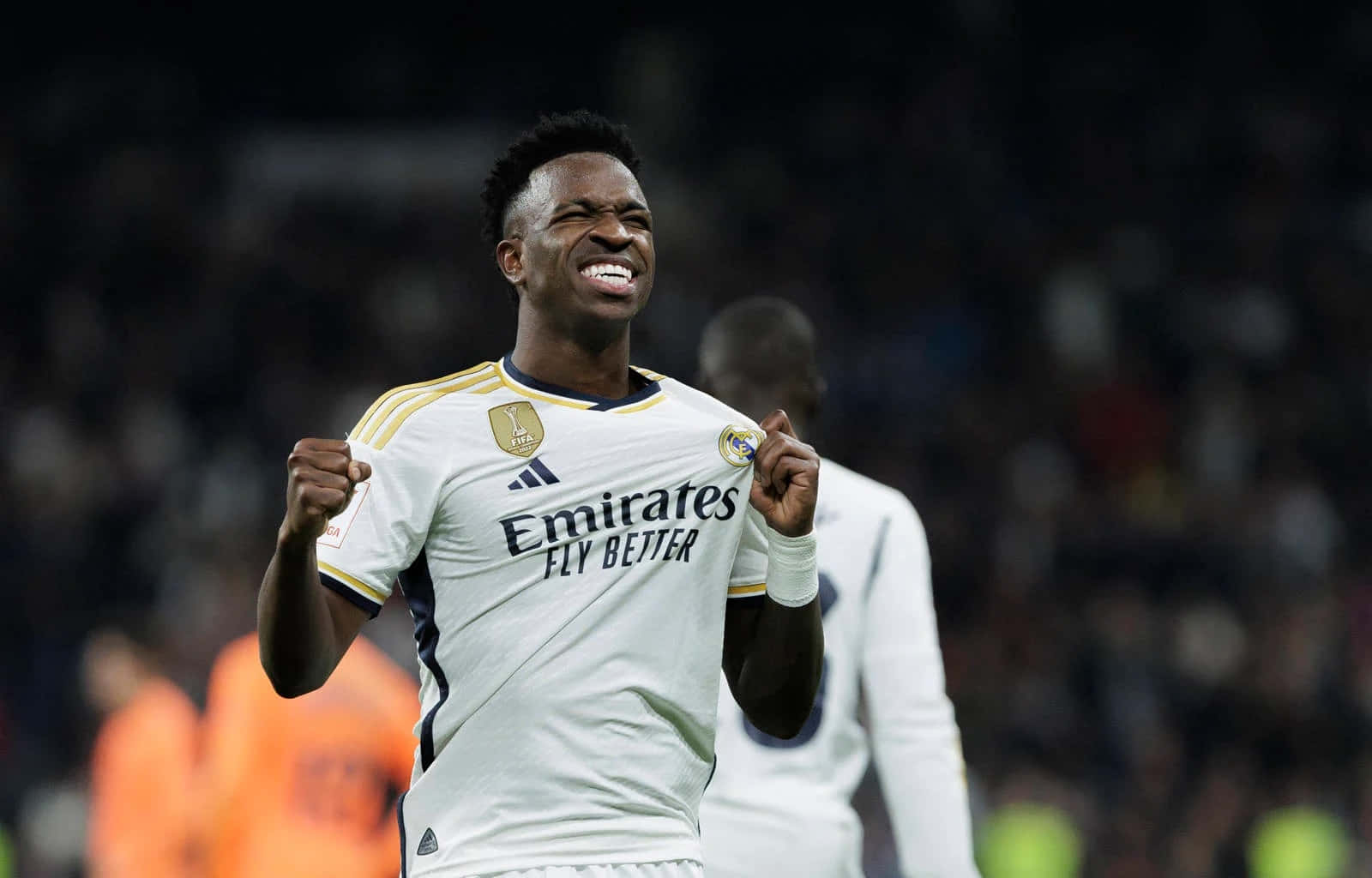 Vini Jr Viering Real Madrid Uniform Achtergrond