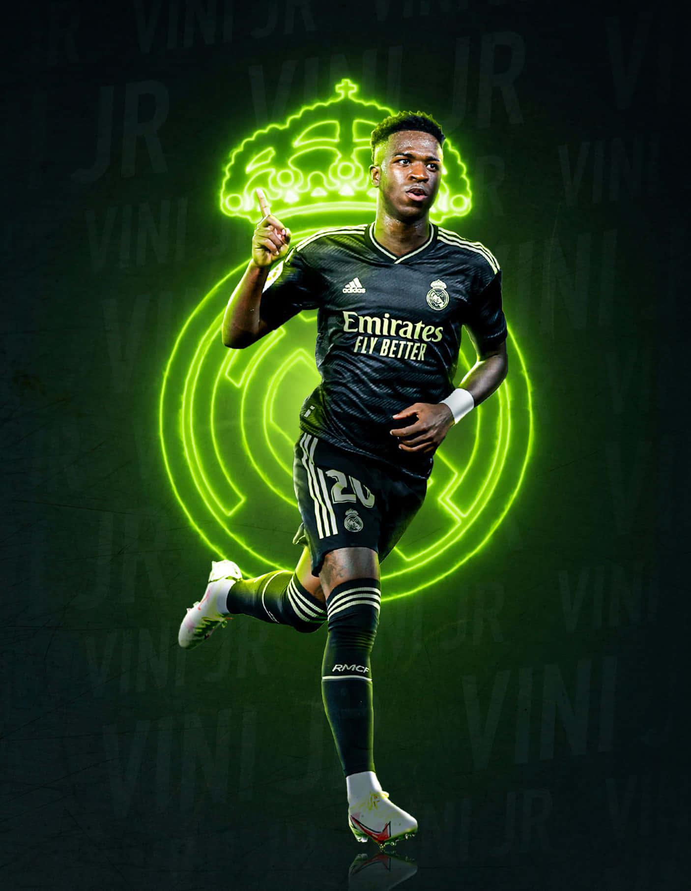 Vinicius Jr Real Madrid Neon Backdrop Wallpaper