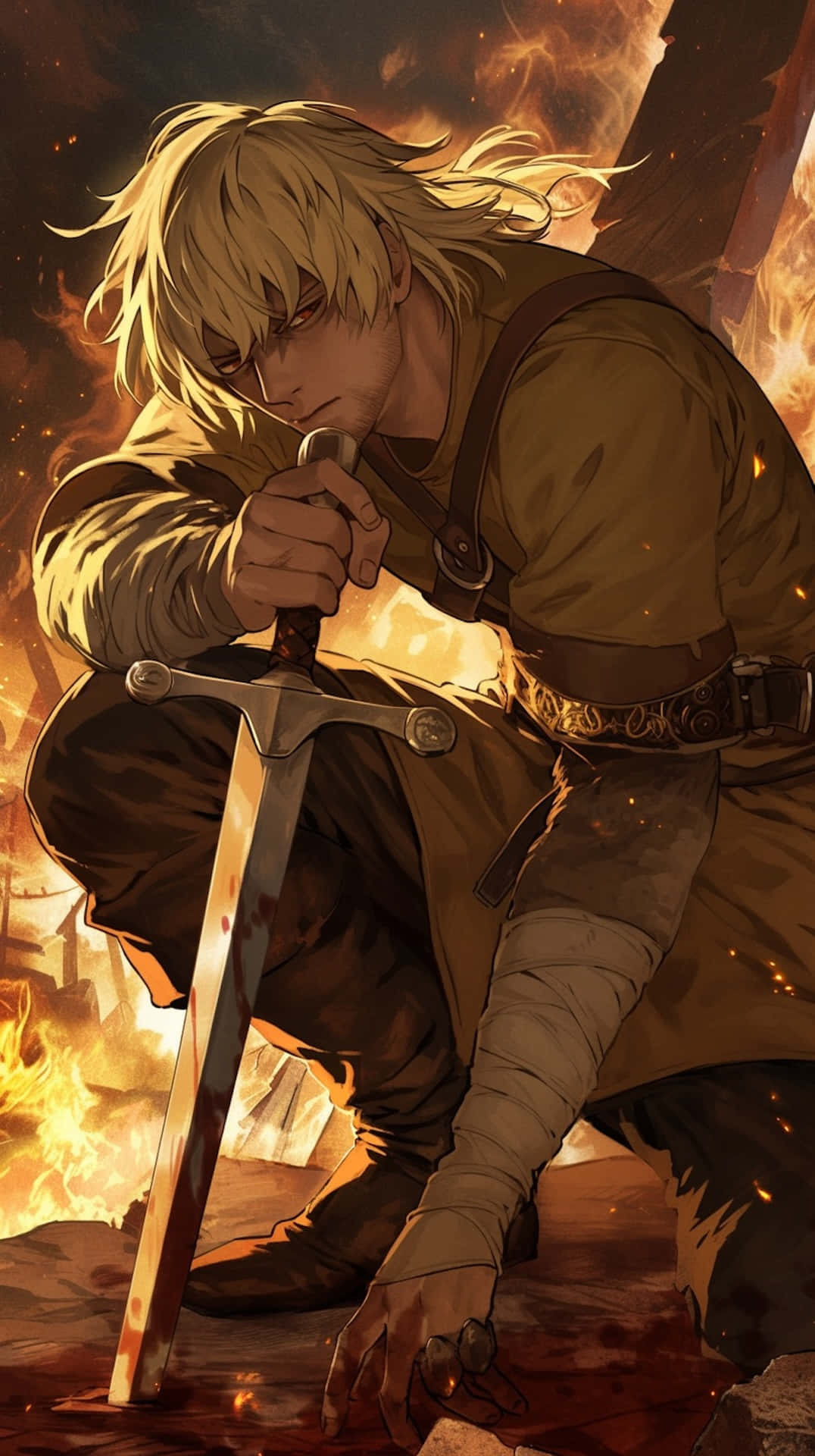 Vinland Saga Warrior Kneeling With Sword Wallpaper