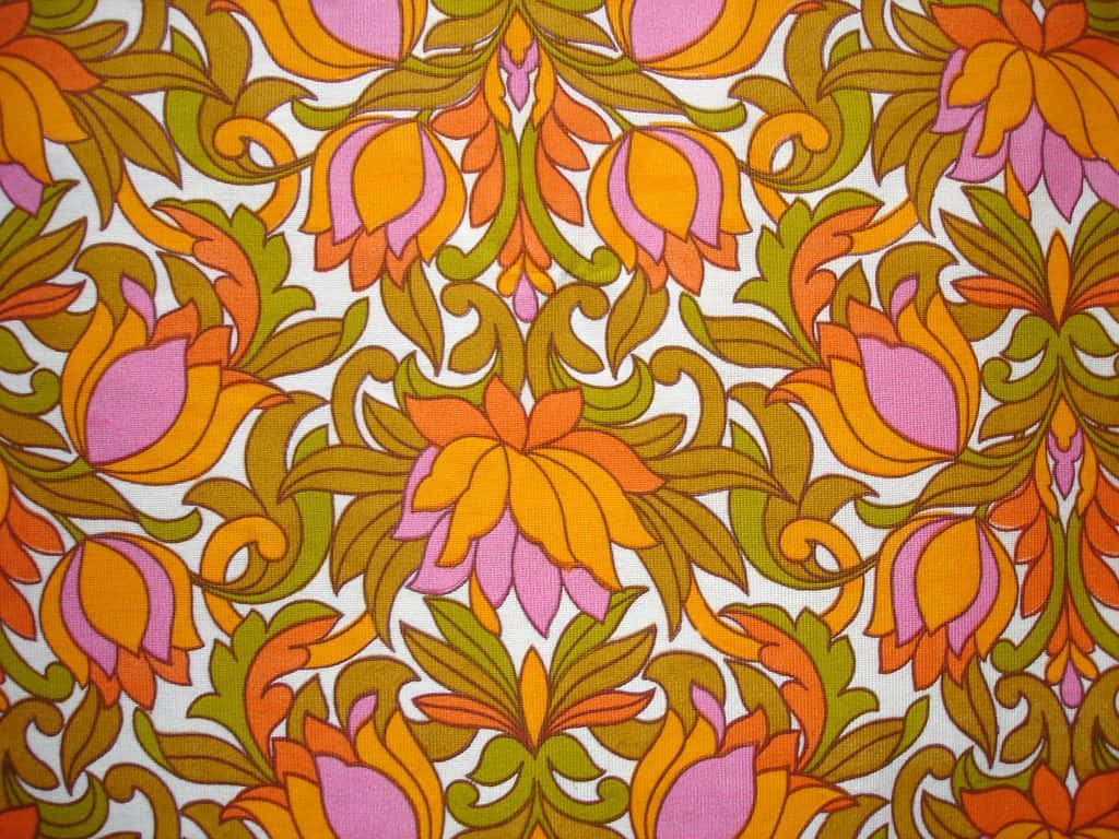 Antika60-talsblommor I Orange Och Rosa. Wallpaper