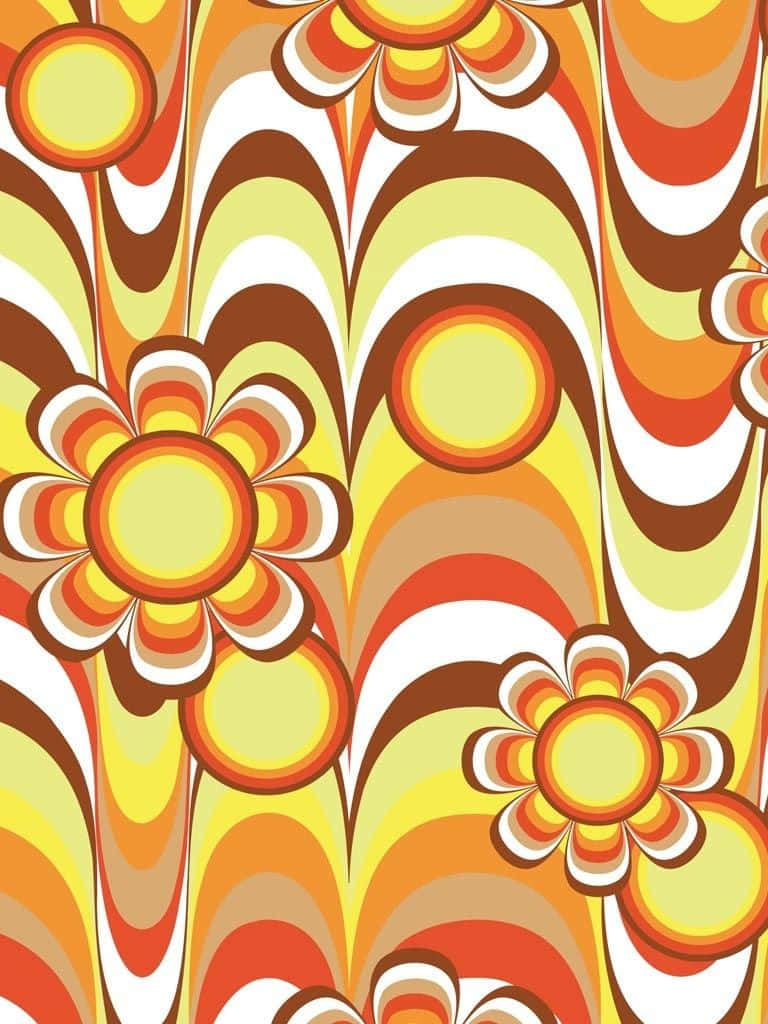 Vintage 60s Flower And Waves Pattern Wallpaper