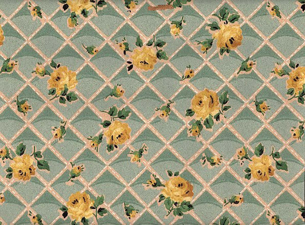Vintage 60s Beige Roses Pattern Wallpaper