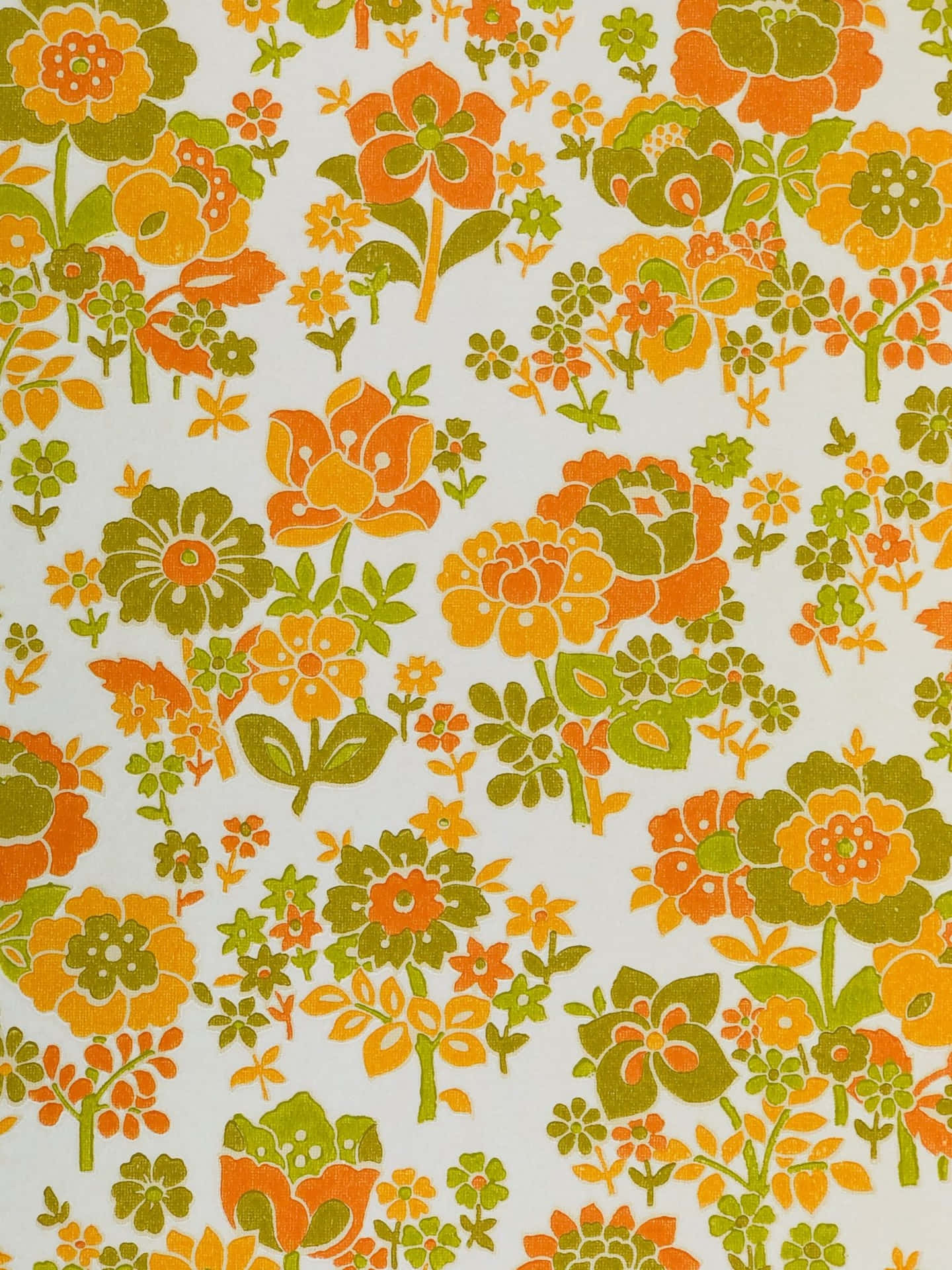 Vintage 60s Yellow And Green Flowers Wallpaper