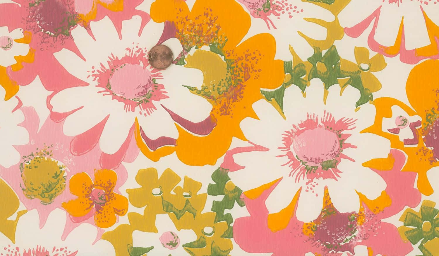 Vintage 60s Painted Flower Patterns Wallpaper