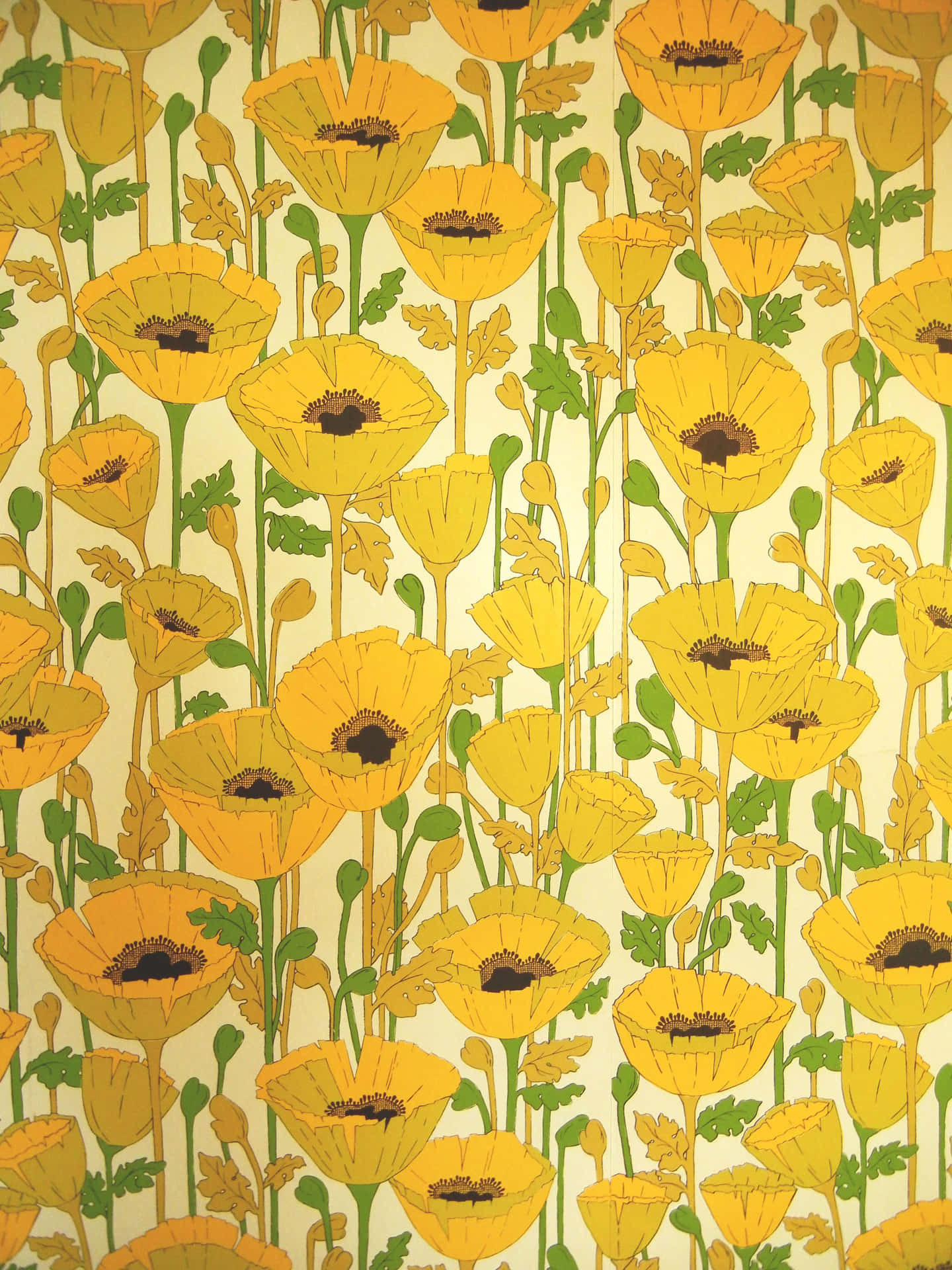 Iäldre Stil Från 60-talet, Blomstrande Gula Blommor. Wallpaper