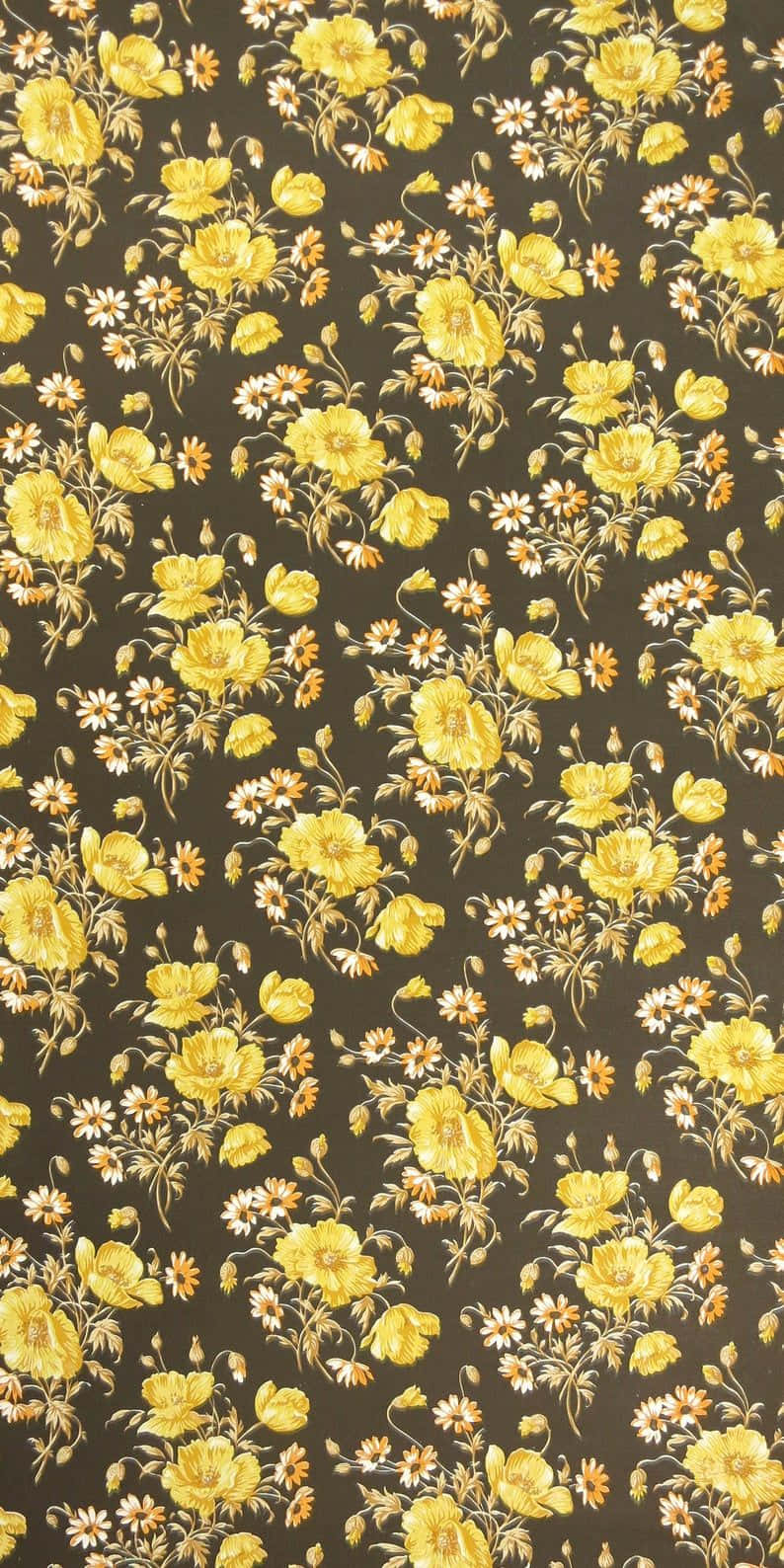 Vintage 60s Golden Flowers Pattern Wallpaper