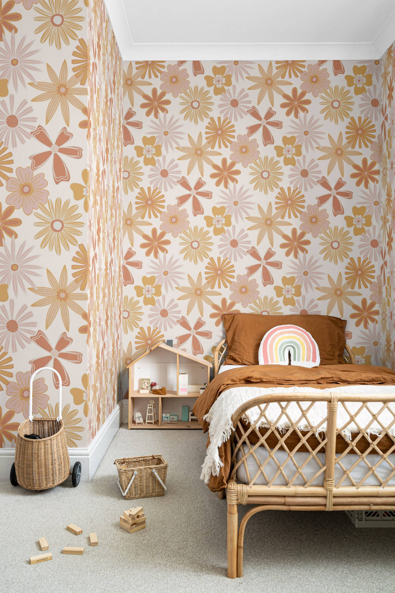 Retro Wallpaper by the Yard 70s Vintage Wallpaper  1970s Orange Yellow and  Brown Floral Damask in 2023  Retro wallpaper Floral wallpaper Wallpaper  iphone boho