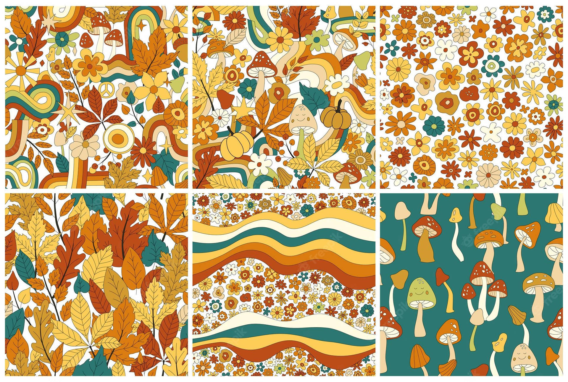 Vintage 70s Colorful Plants And Mushrooms Wallpaper