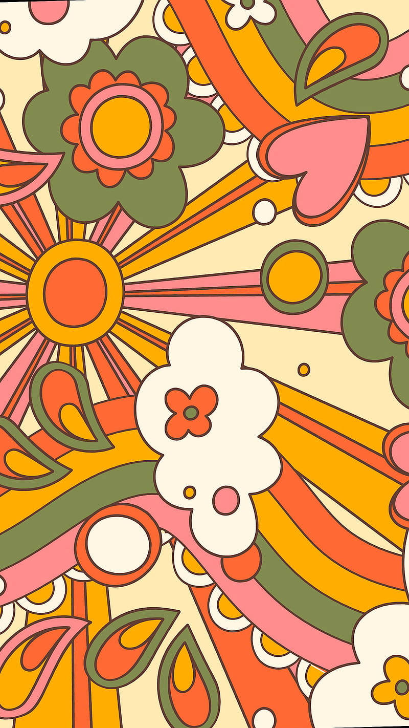 Einfarbenfrohes, Psychedelisches Muster Mit Blumen Und Wirbeln. Wallpaper