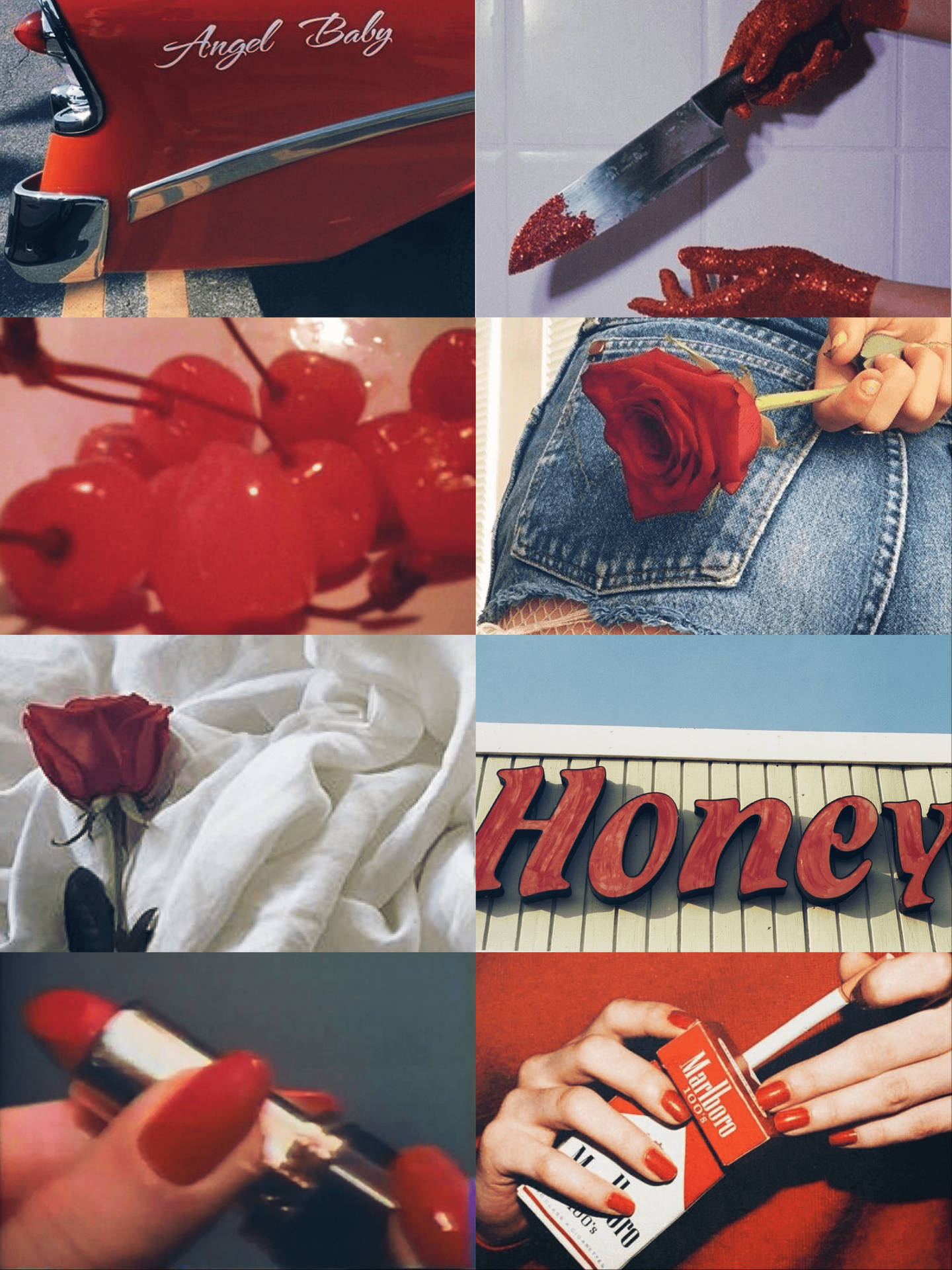 A Collage Of Pictures Of Red And Honey Wallpaper