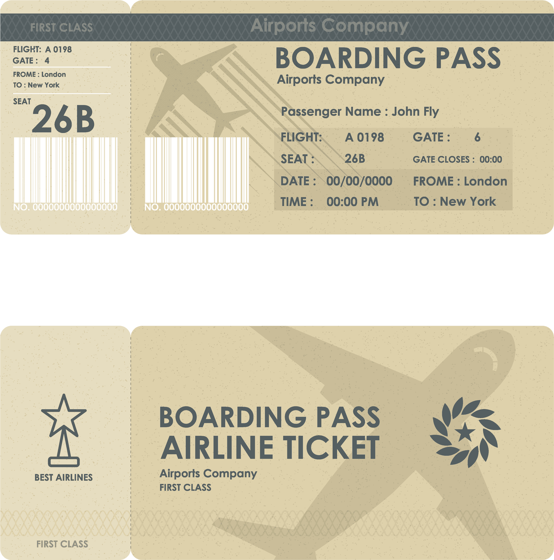 Vintage Airline Boarding Pass Design PNG