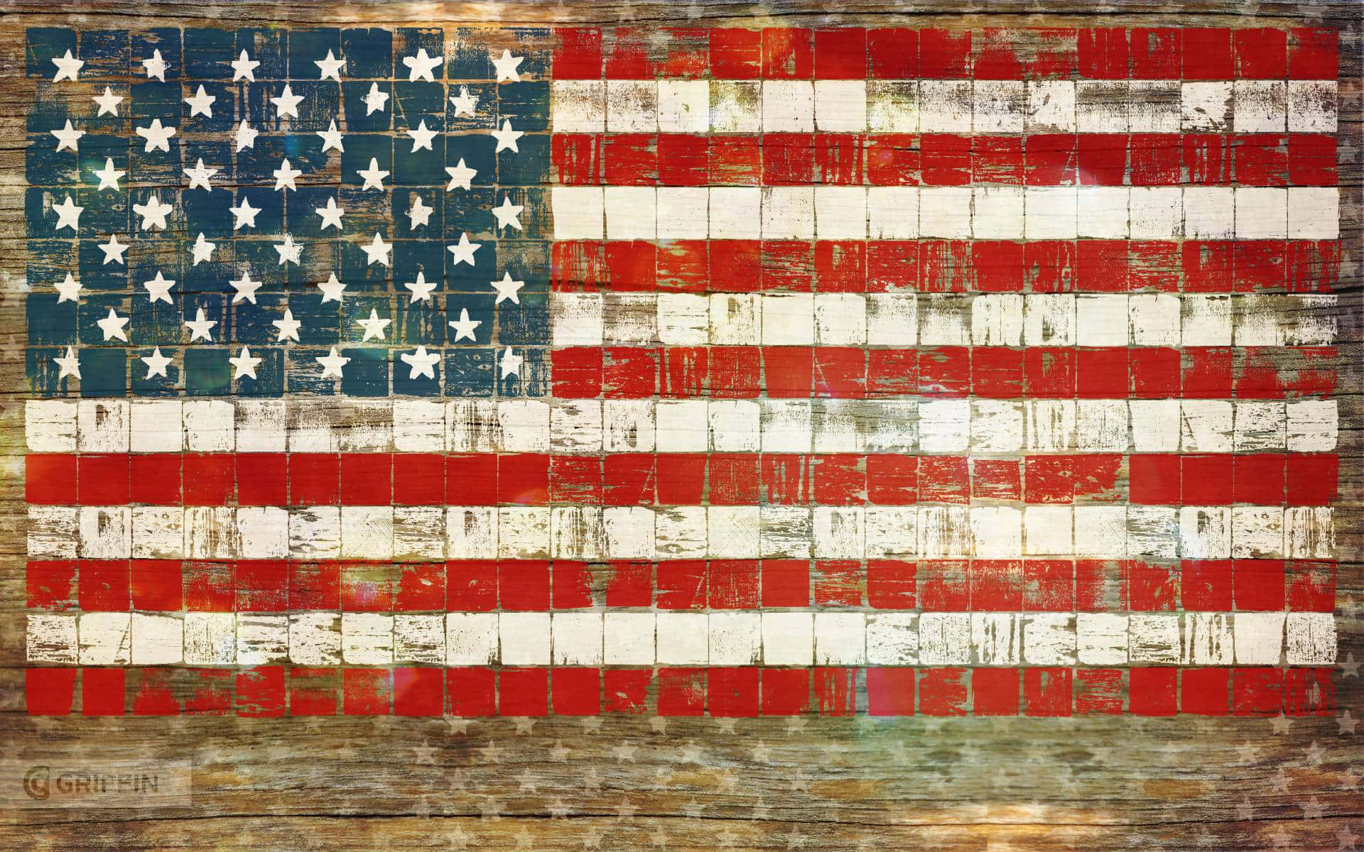 Vintage American Flag Wooden Texture Wallpaper