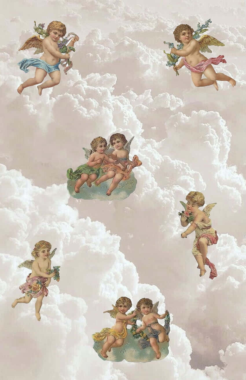 Vintage Angel Clouds Aesthetic.jpg Wallpaper