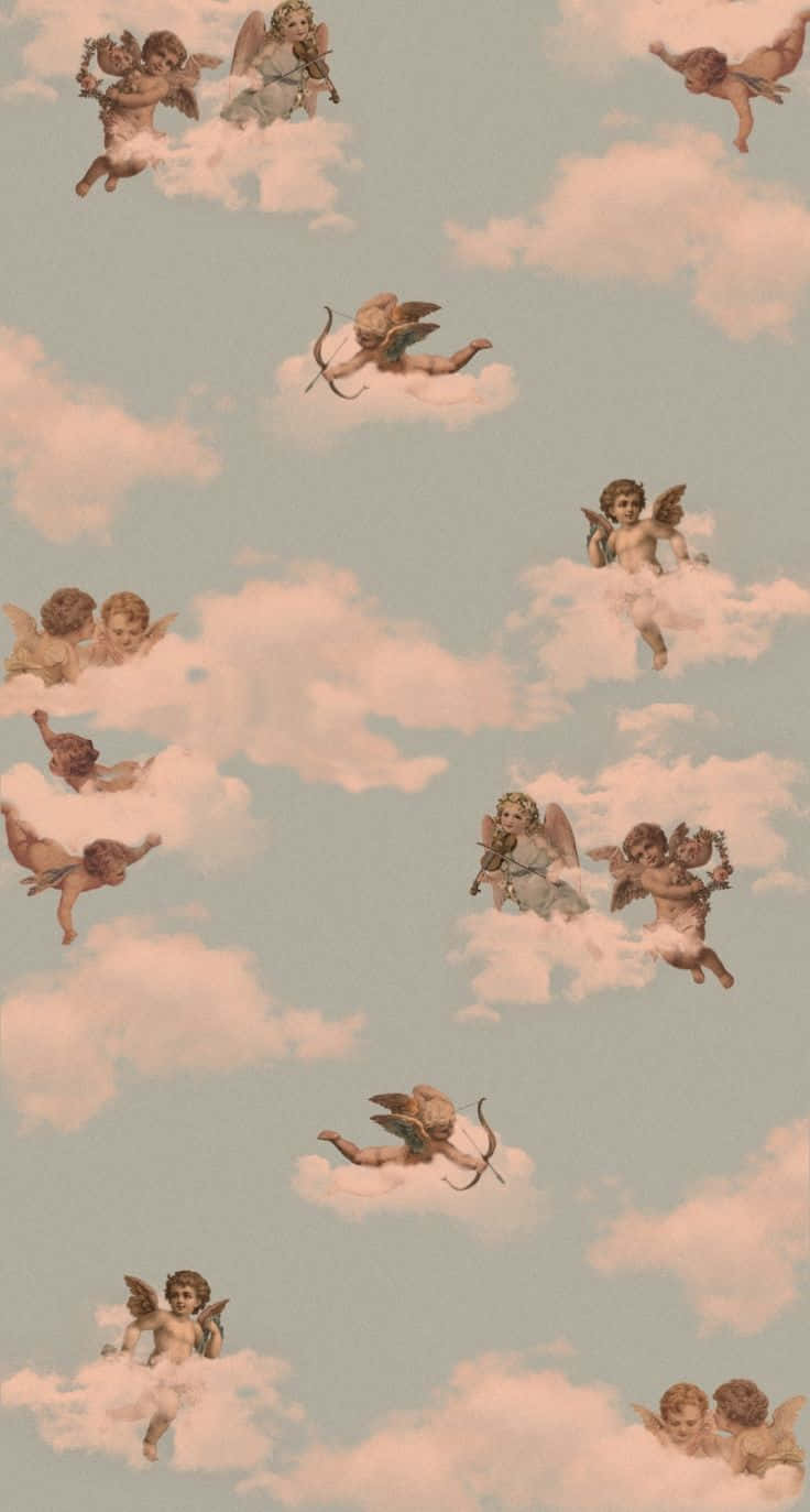 Vintage_ Angel_ Clouds_ Pattern Wallpaper
