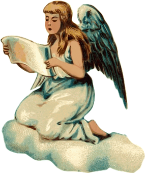 Vintage Angel Reading Scroll PNG