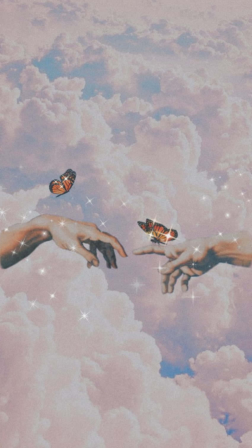 Vintage_ Angel_ Touch_ Butterfly_ Clouds.jpg Wallpaper