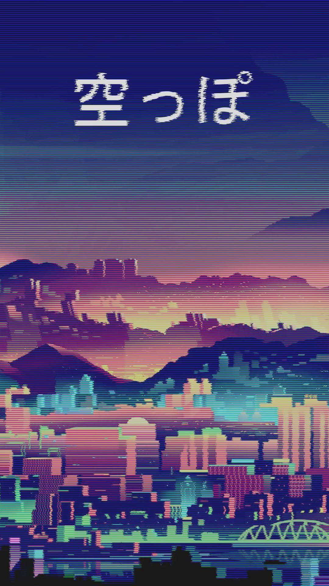 Vintageanime Pixelated Metropolis: Vintage Anime Pixelige Metropole Wallpaper