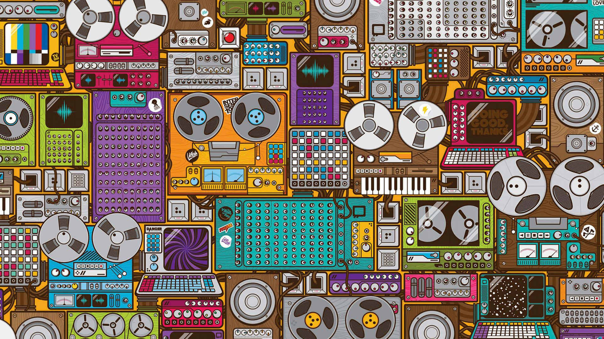 Vintage Audio Video Equipment Pattern Wallpaper