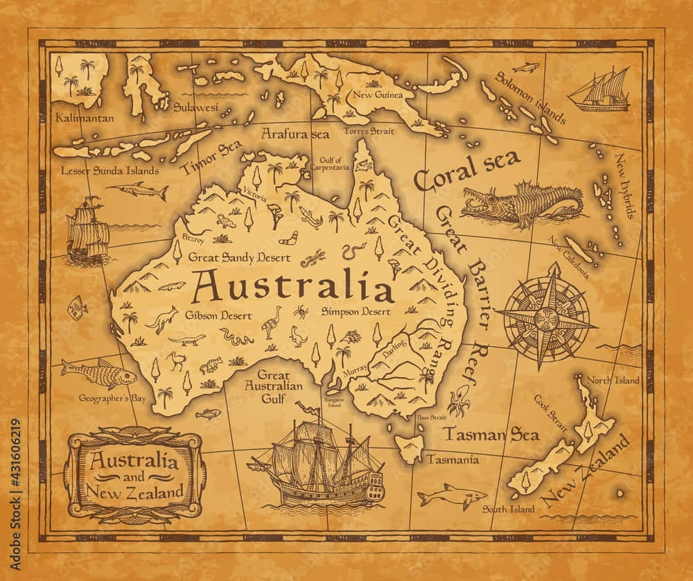 Vintage Australia Map Artistic Representation Wallpaper