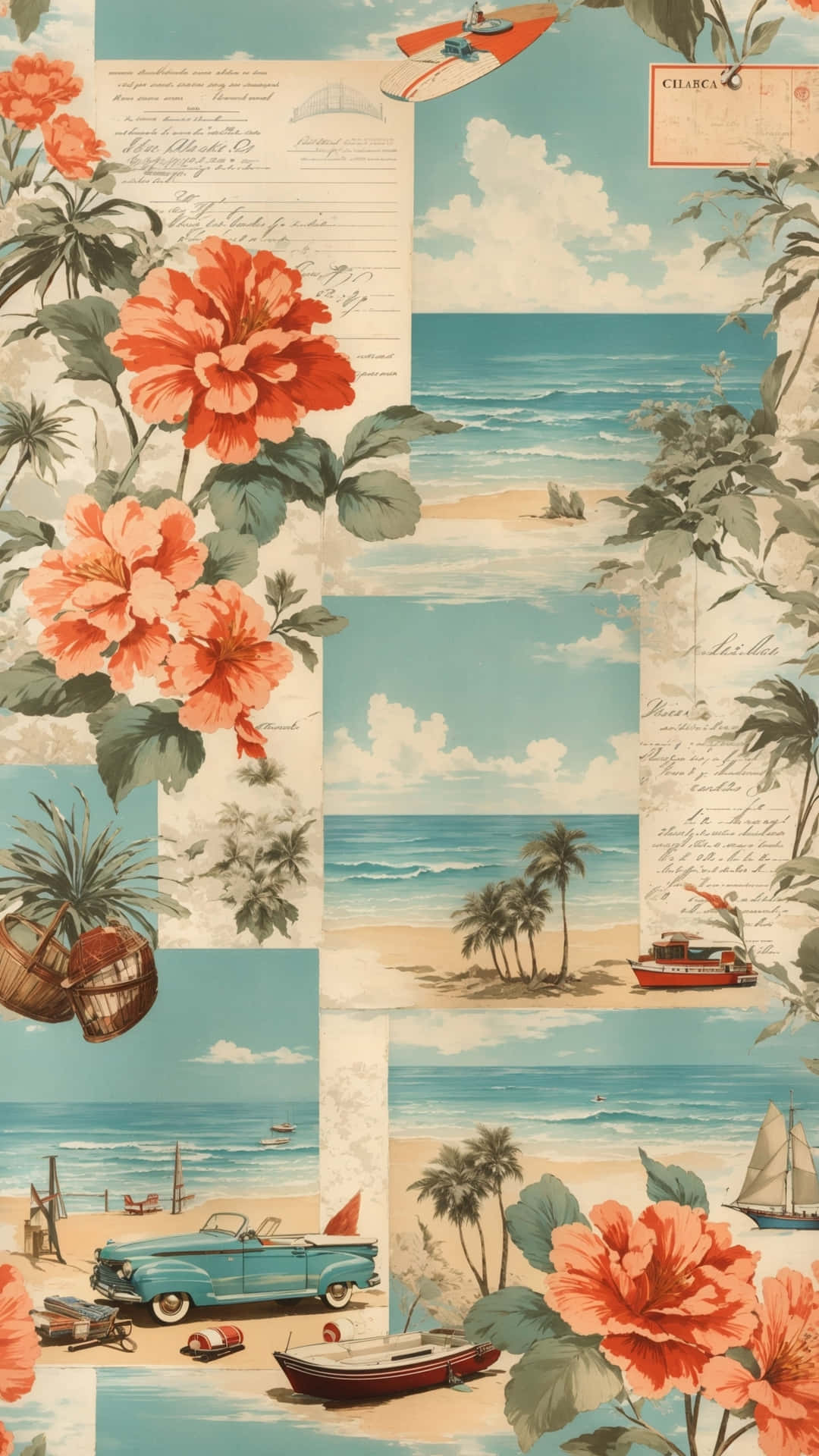 Vintage Beach Collage Aesthetic Wallpaper