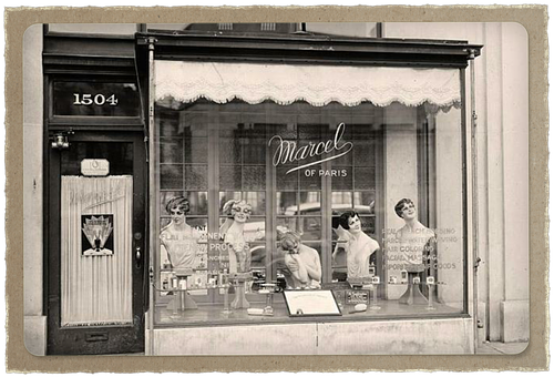 Vintage Beauty Salon Window Display PNG